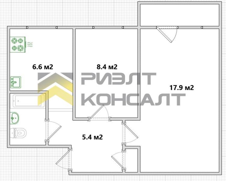 2-комн. квартира, Вторичка, 41.20м², 4/5 этаж миниатюра 9
