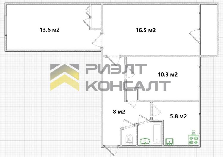 3-комн. квартира, Вторичка, 58.40м², 3/5 этаж миниатюра 17