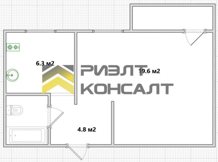 1-комн. квартира, Вторичка, 34м², 9/9 этаж миниатюра 13