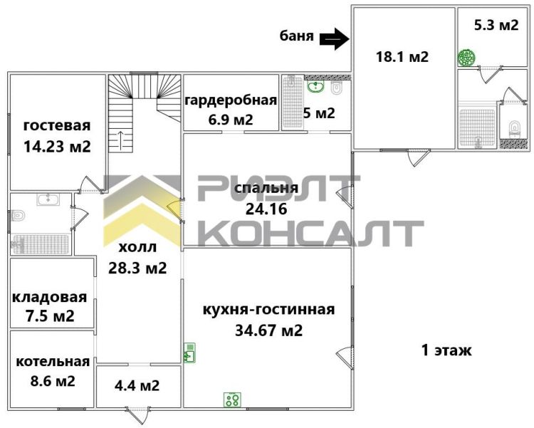 Коттедж, 318м², 8.60 соток, 2 этажа, 5 комн., стены: Пеноблоки миниатюра 39