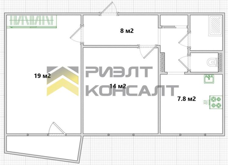 2-комн. квартира, Вторичка, 53.60м², 4/9 этаж миниатюра 23