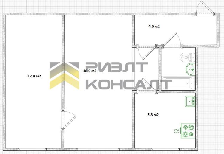 2-комн. квартира, Вторичка, 44.90м², 2/4 этаж миниатюра 10