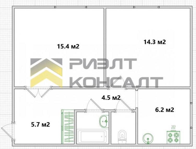 2-комн. квартира, Вторичка, 49.90м², 1/2 этаж миниатюра 31