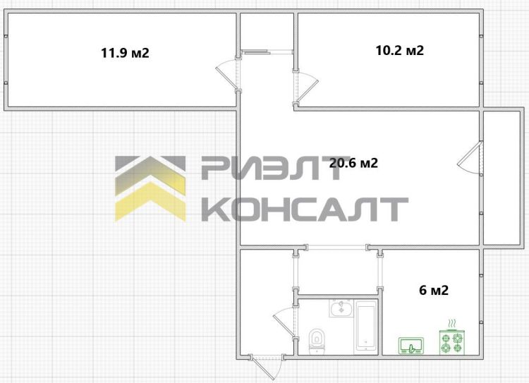 3-комн. квартира, Вторичка, 55.30м², 2/3 этаж миниатюра 16