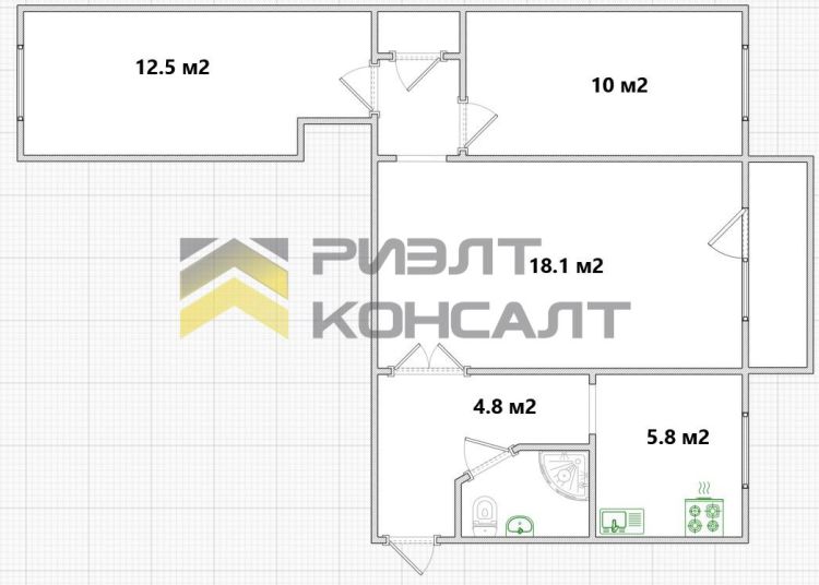 3-комн. квартира, Вторичка, 55.50м², 3/5 этаж миниатюра 14
