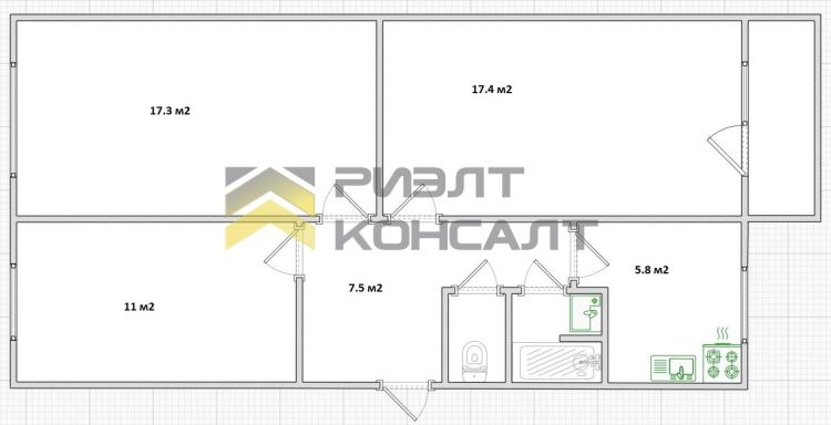 3-комн. квартира, Вторичка, 62.70м², 5/5 этаж миниатюра 21