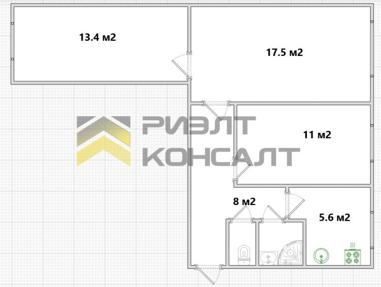 3-комн. квартира, Вторичка, 58.90м², 1/5 этаж миниатюра 30