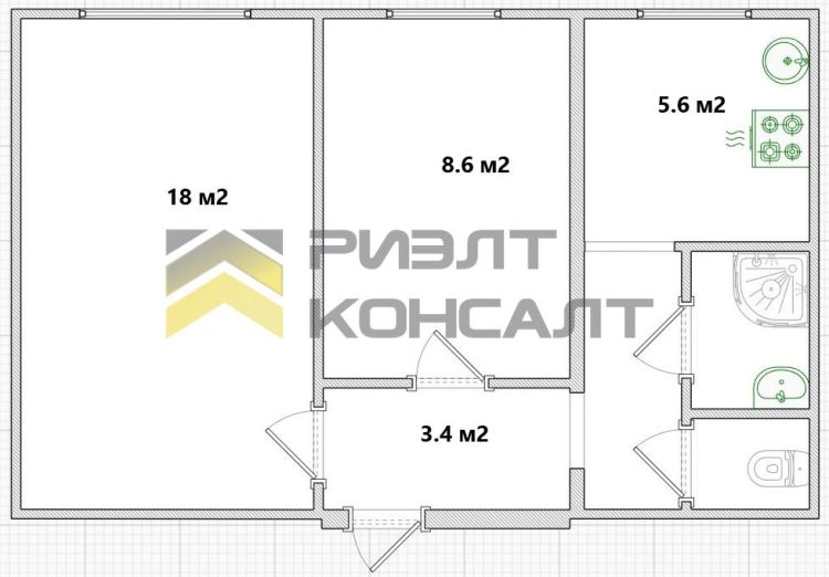2-комн. квартира, Вторичка, 41.80м², 1/2 этаж миниатюра 16
