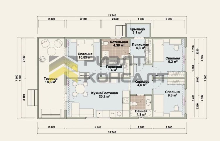 Дом, 90м², 8 соток, 1 этаж, 3 комн., стены: Сэндвич-панели миниатюра 12