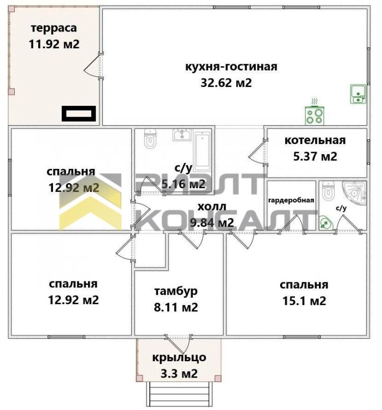 Дом, 130м², 6.10 соток, 1 этаж, 3 комн., стены: Газоблоки миниатюра 9