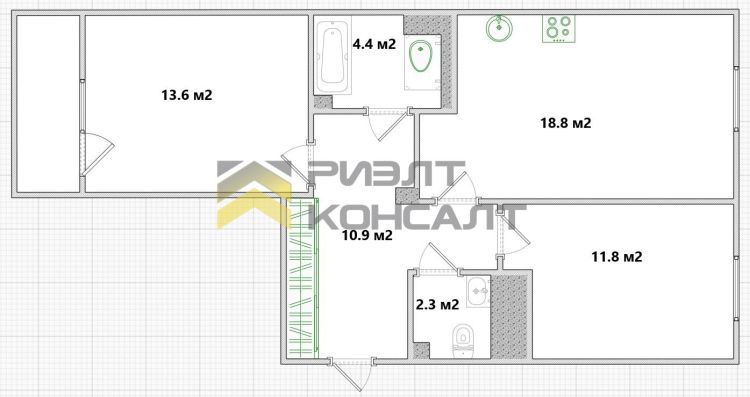 2-комн. квартира, Вторичка, 62м², 16/16 этаж миниатюра 32