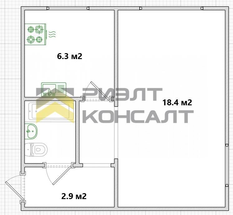 1-комн. квартира, Вторичка, 30м², 1/5 этаж миниатюра 10