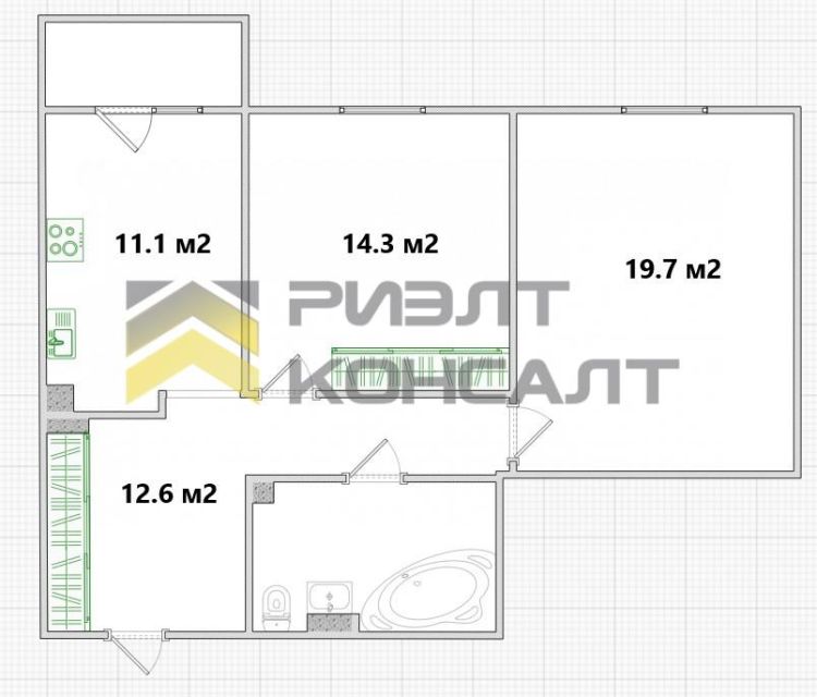 2-комн. квартира, Вторичка, 63м², 1/9 этаж миниатюра 32