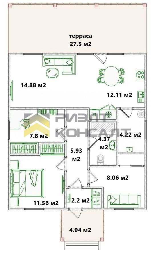 Дом, 100м², 10 соток, 1 этаж, 3 комн., стены: Кирпич миниатюра 8