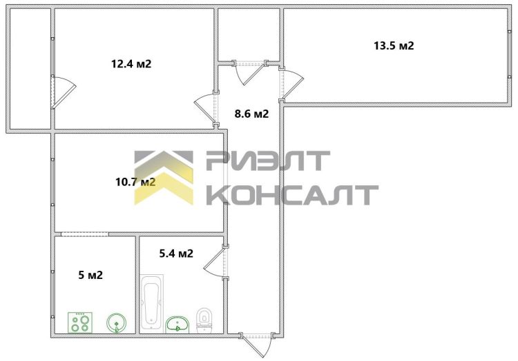 3-комн. квартира, Вторичка, 57м², 4/5 этаж миниатюра 23