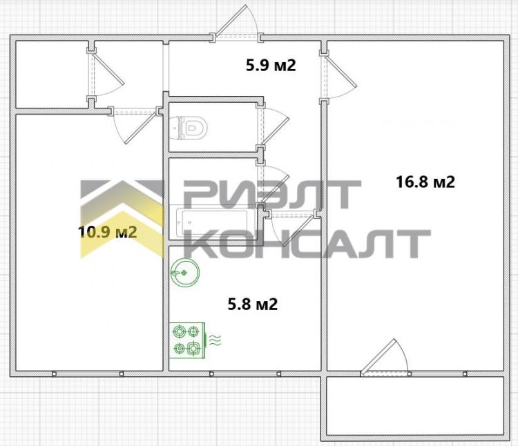 2-комн. квартира, Вторичка, 44м², 3/5 этаж миниатюра 10