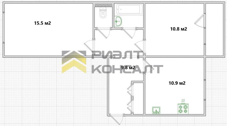 2-комн. квартира, Вторичка, 51.90м², 4/5 этаж миниатюра 6