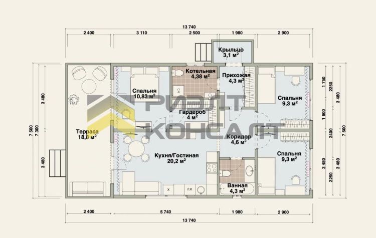 Дом, 100м², 6 соток, 1 этаж, 3 комн., стены: Сэндвич-панели миниатюра 11