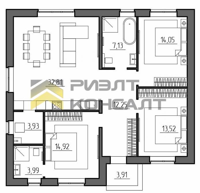 Дом, 107м², 7 соток, 1 этаж, 3 комн., стены: Кирпич миниатюра 7