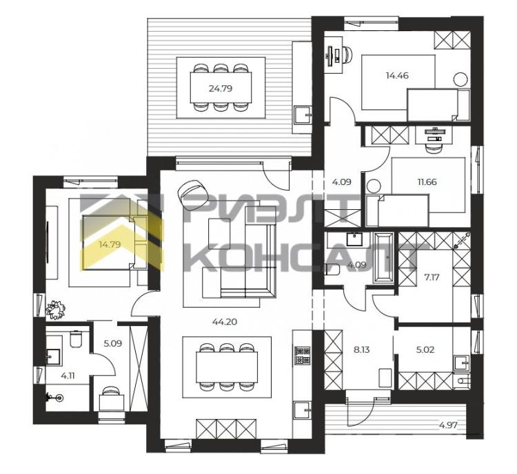 Дом, 120м², 8 соток, 1 этаж, 3 комн., стены: Кирпич миниатюра 7