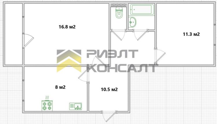 2-комн. квартира, Вторичка, 49.70м², 1/5 этаж миниатюра 14