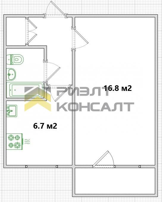 1-комн. квартира, Вторичка, 30.40м², 3/5 этаж