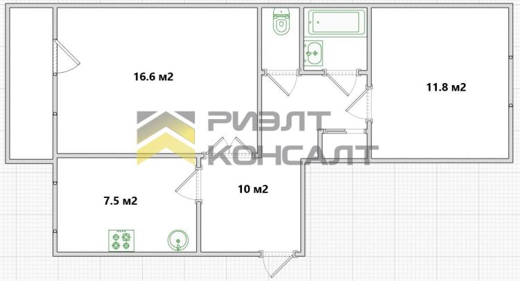 2-комн. квартира, Вторичка, 50.30м², 3/5 этаж миниатюра 12