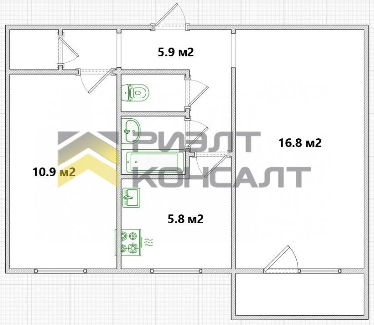2-комн. квартира, Вторичка, 44.20м², 3/5 этаж миниатюра 8