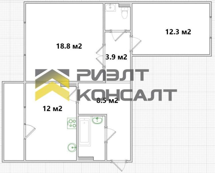 2-комн. квартира, Вторичка, 60.60м², 5/10 этаж миниатюра 17