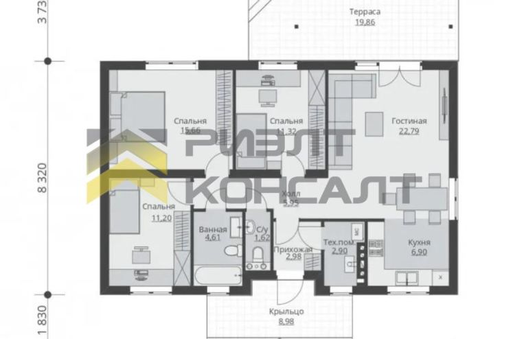 Дом, 100м², 7.50 соток, 1 этаж, 3 комн., стены: Газоблоки миниатюра 7