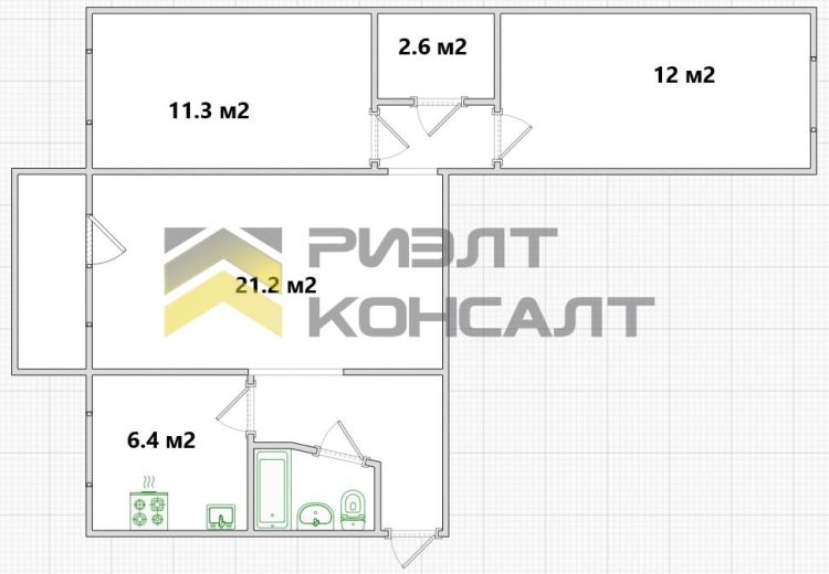 3-комн. квартира, Вторичка, 59.20м², 2/5 этаж миниатюра 17