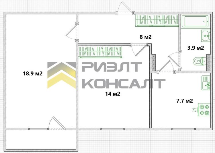 2-комн. квартира, Вторичка, 52.50м², 10/10 этаж миниатюра 30