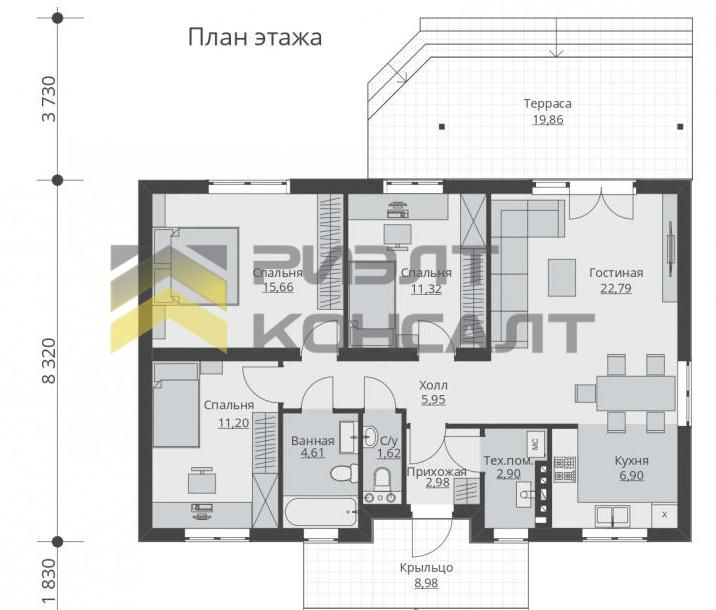 Дом, 90м², 5 соток, 1 этаж, 3 комн., стены: Газоблоки миниатюра 5