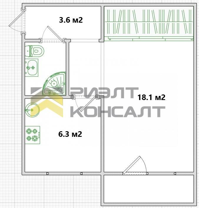 1-комн. квартира, Вторичка, 30.90м², 3/5 этаж миниатюра 11