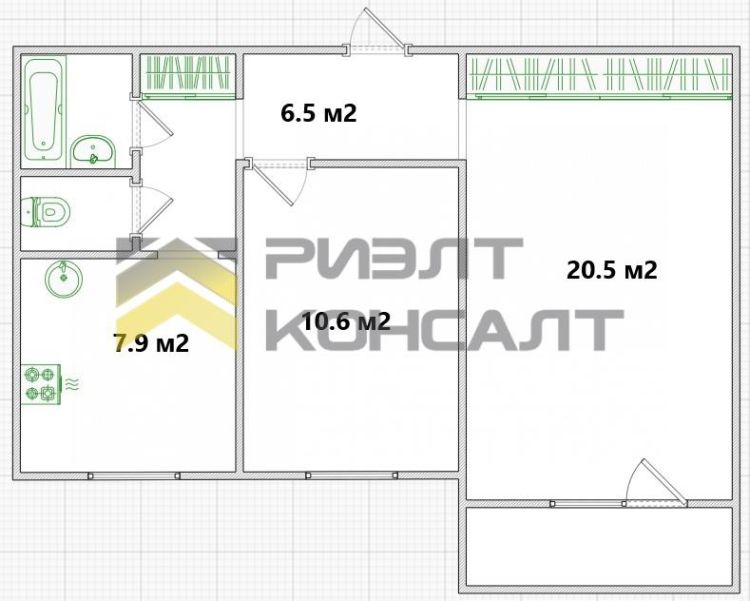 2-комн. квартира, Вторичка, 50.70м², 3/10 этаж миниатюра 25