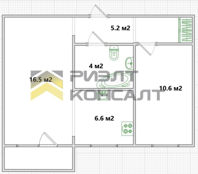 2-комн. квартира, Вторичка, 43.90м², 4/5 этаж миниатюра 16