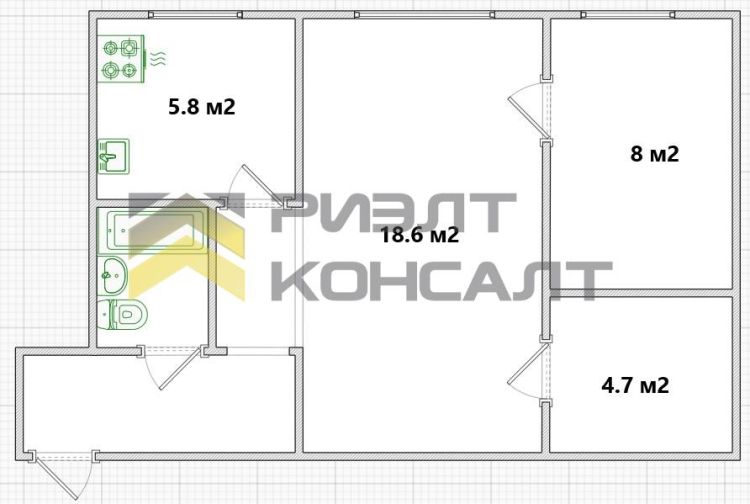 2-комн. квартира, Вторичка, 44м², 1/5 этаж миниатюра 20