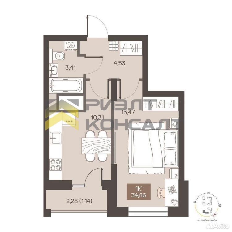 1-комн. квартира, Новостройка, 34.86м², 10/14 этаж миниатюра 3